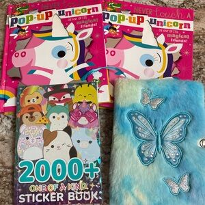 Plush Blue Butterfly Journal & Pop-Up Unicorn Sticker Activity Set - Kids